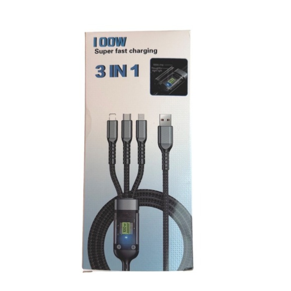 100W 3 in 1 Charging Cable‎ USB to Type-C Micro USB Braided